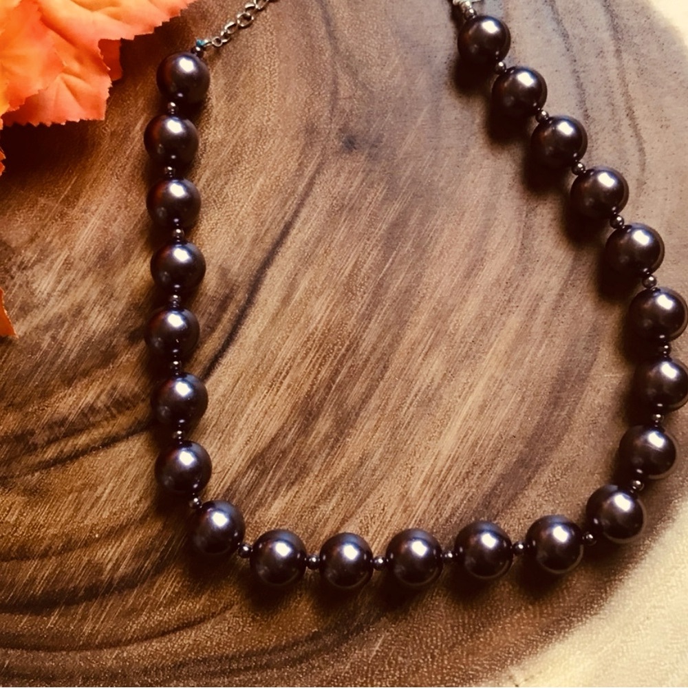 Chocolate & plum-tinted Pearl Necklace, never worn!